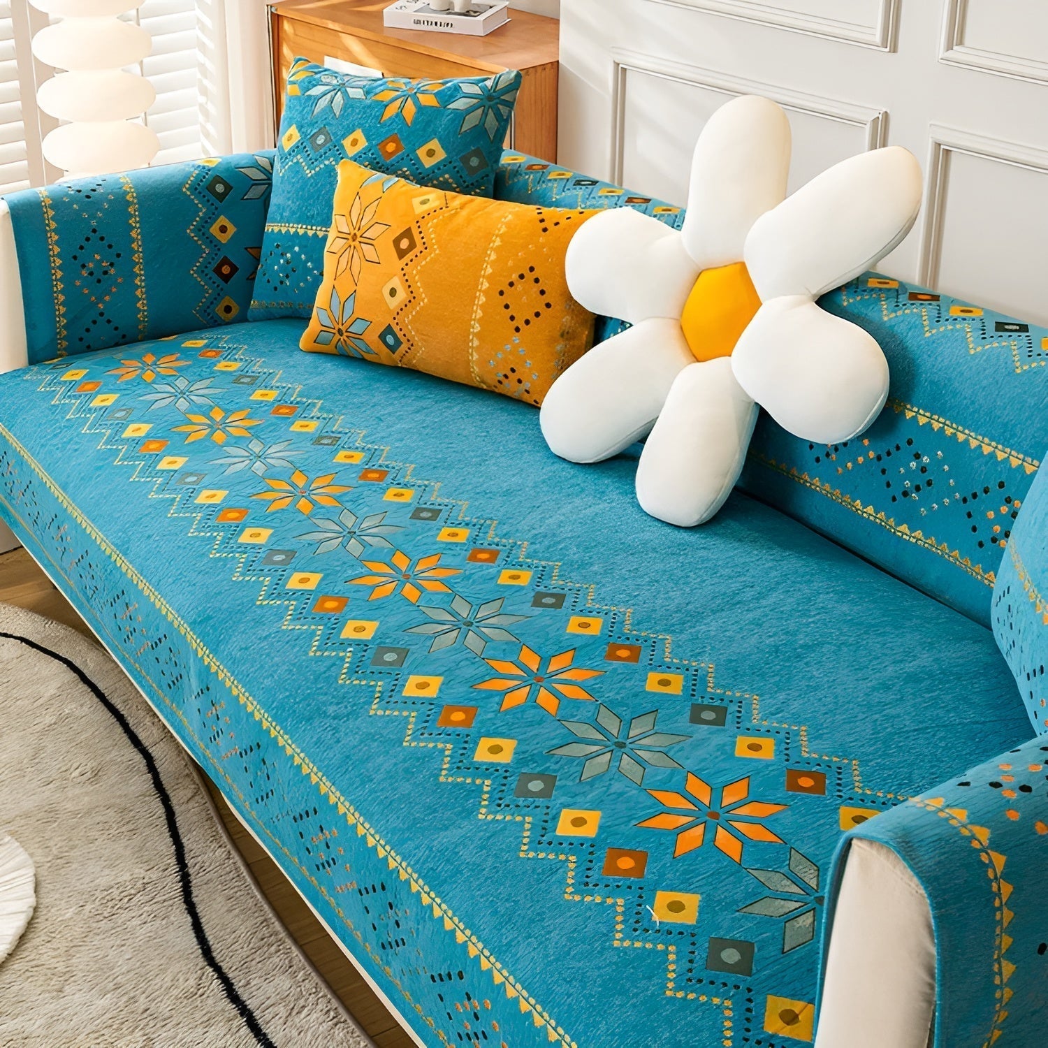 Elastischer Sofabezug im Boho-Stil – Schützt und Erneuert das Aussehen