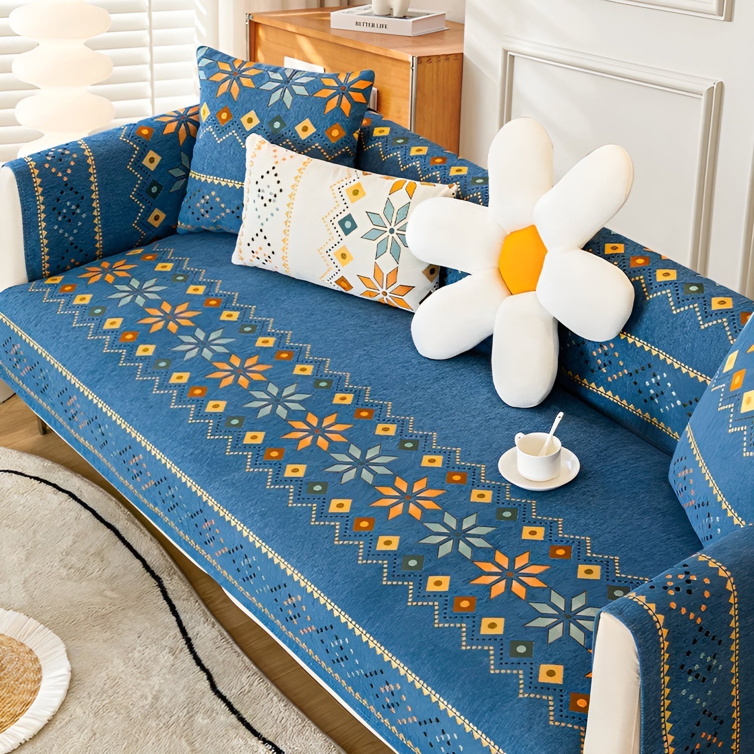 Boho-inspirierter Sofabezug – Elastisch & Ganzjährig Nutzbar | Stilvoller Schutz für Ihr Sofa
