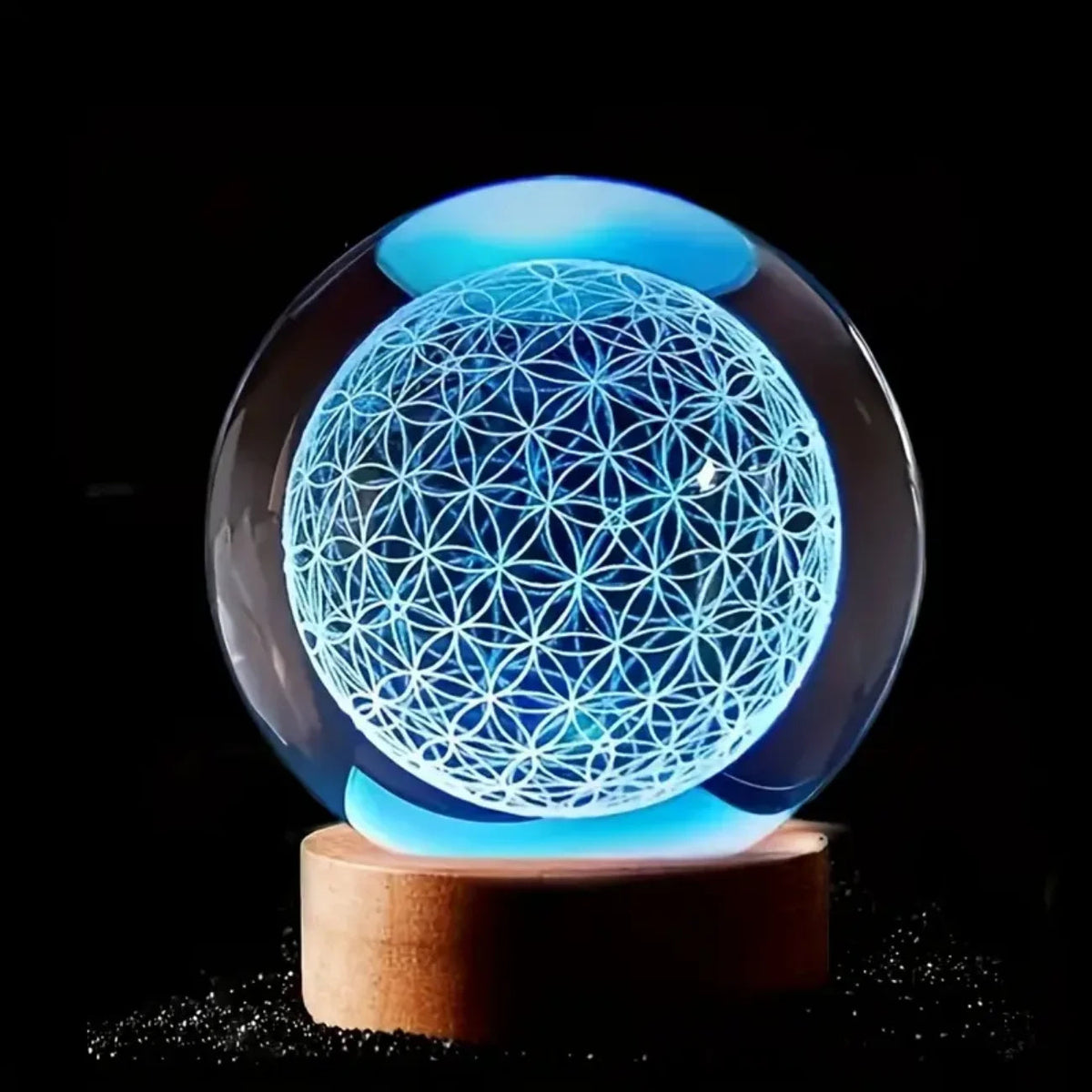 Fascinating Crystal Ball with 3D Flower of Life and Color-Changing LED