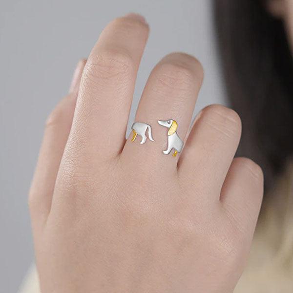 Verstellbarer Ring mit Dackelmotiv aus 925 Sterling Silber