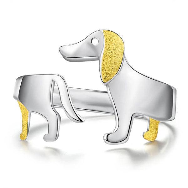 Verstellbarer Ring mit Dackelmotiv aus 925 Sterling Silber