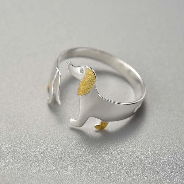 Verstellbarer Ring mit Dackelmotiv aus 925 Sterling Silber