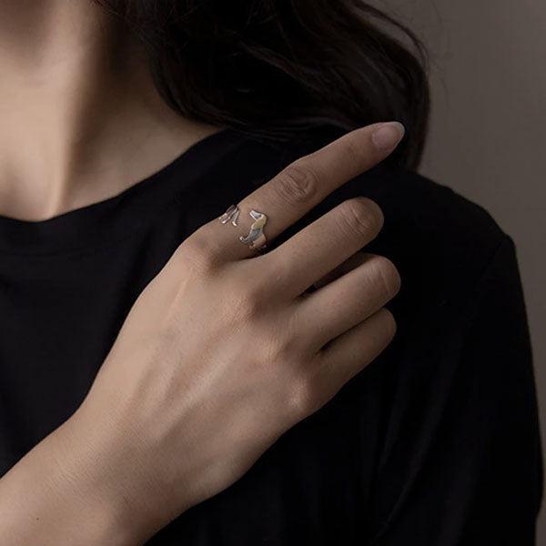 Verstellbarer Ring mit Dackelmotiv aus 925 Sterling Silber