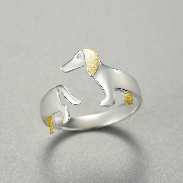 Verstellbarer Ring mit Dackelmotiv aus 925 Sterling Silber