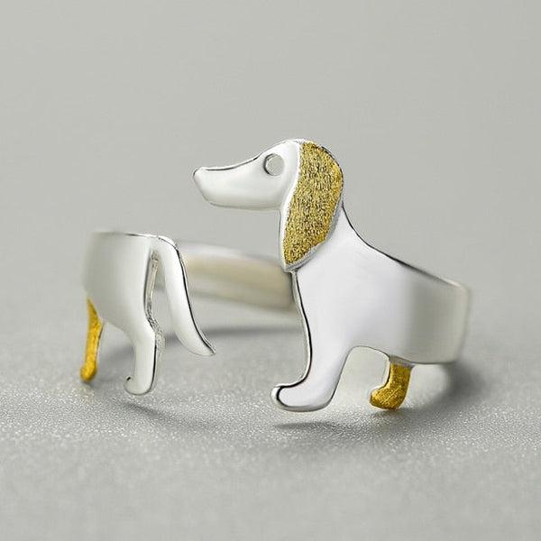 Verstellbarer Ring mit Dackelmotiv aus 925 Sterling Silber