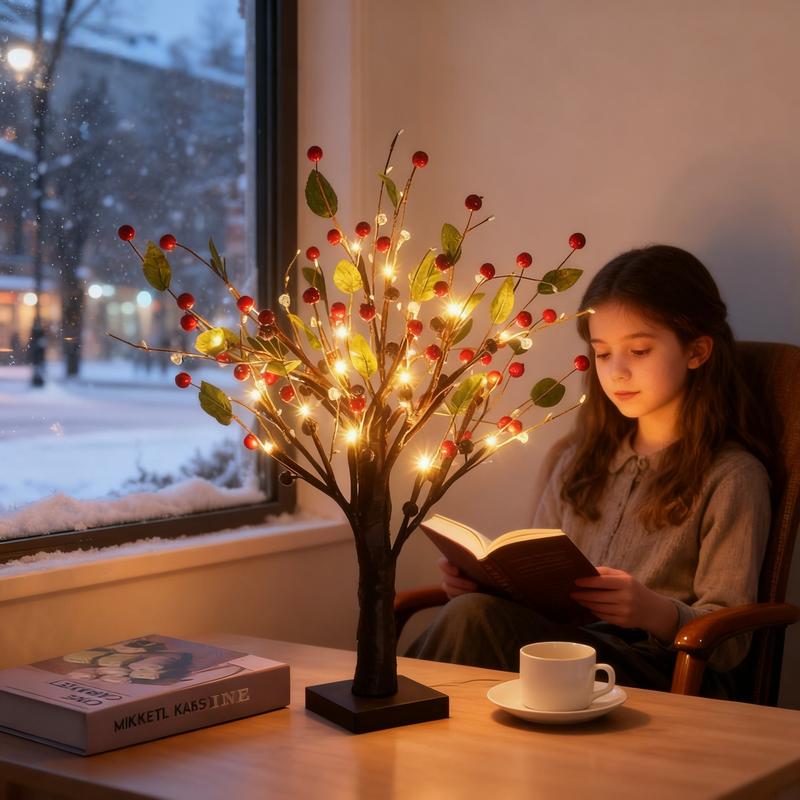 Elegant LED Christmas Tree for the Table – 50 cm with Berry Motif