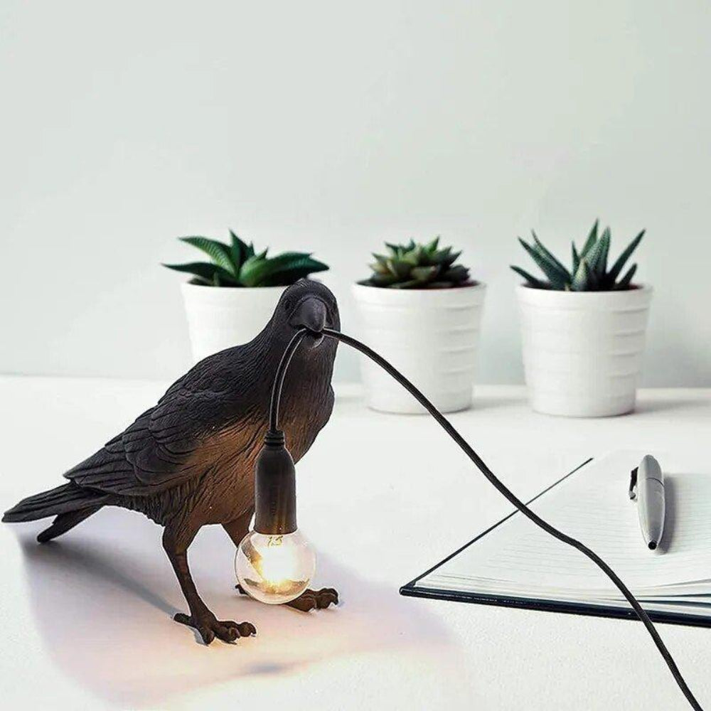 Artistic Crow Design Table Lamp with Warm Light LED