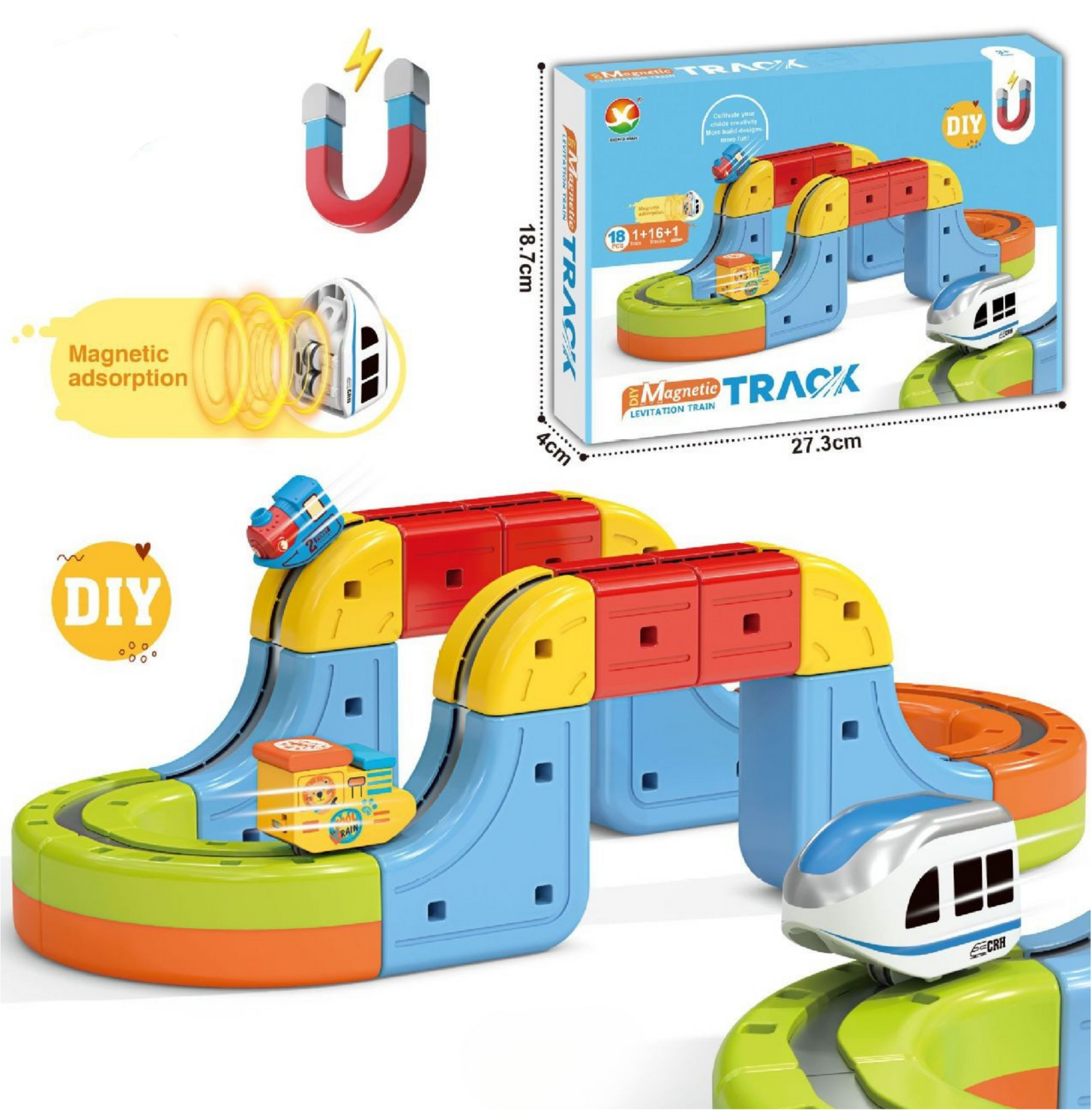 Kinderspielzeug mit Magnetischen Würfeln und Schienen