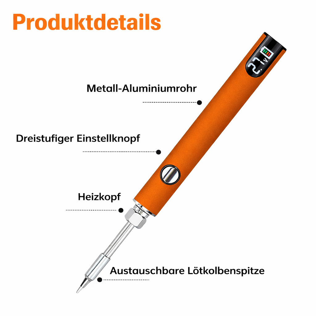 Kompakter Lötkolben mit USB-Anschluss und Display