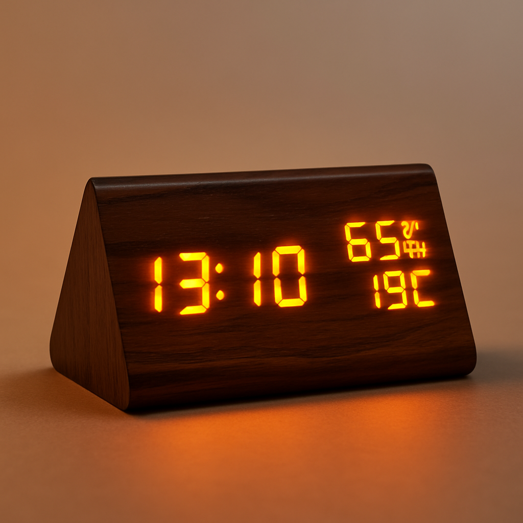 Eleganter LED Wecker in Holzoptik mit Temperaturanzeige