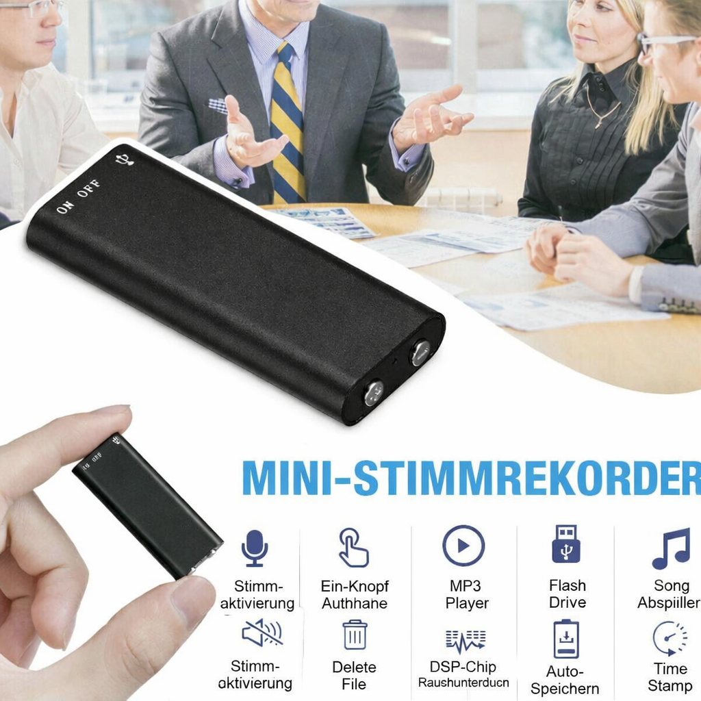 Handlicher Sprachrekorder | Kompakte Aufnahmegerät mit Ein-Tasten-Bedienung
