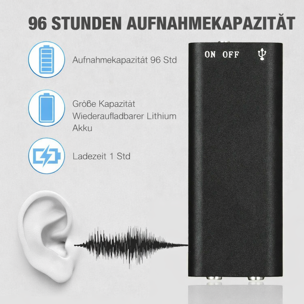 Handlicher Sprachrekorder | Kompakte Aufnahmegerät mit Ein-Tasten-Bedienung