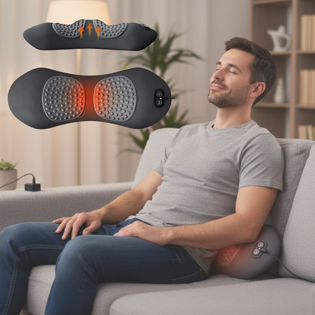 RelaxoTech | Rückenmassagegerät mit Wärme & Vibration – 3-in-1 Therapie für Rückenbeschwerden
