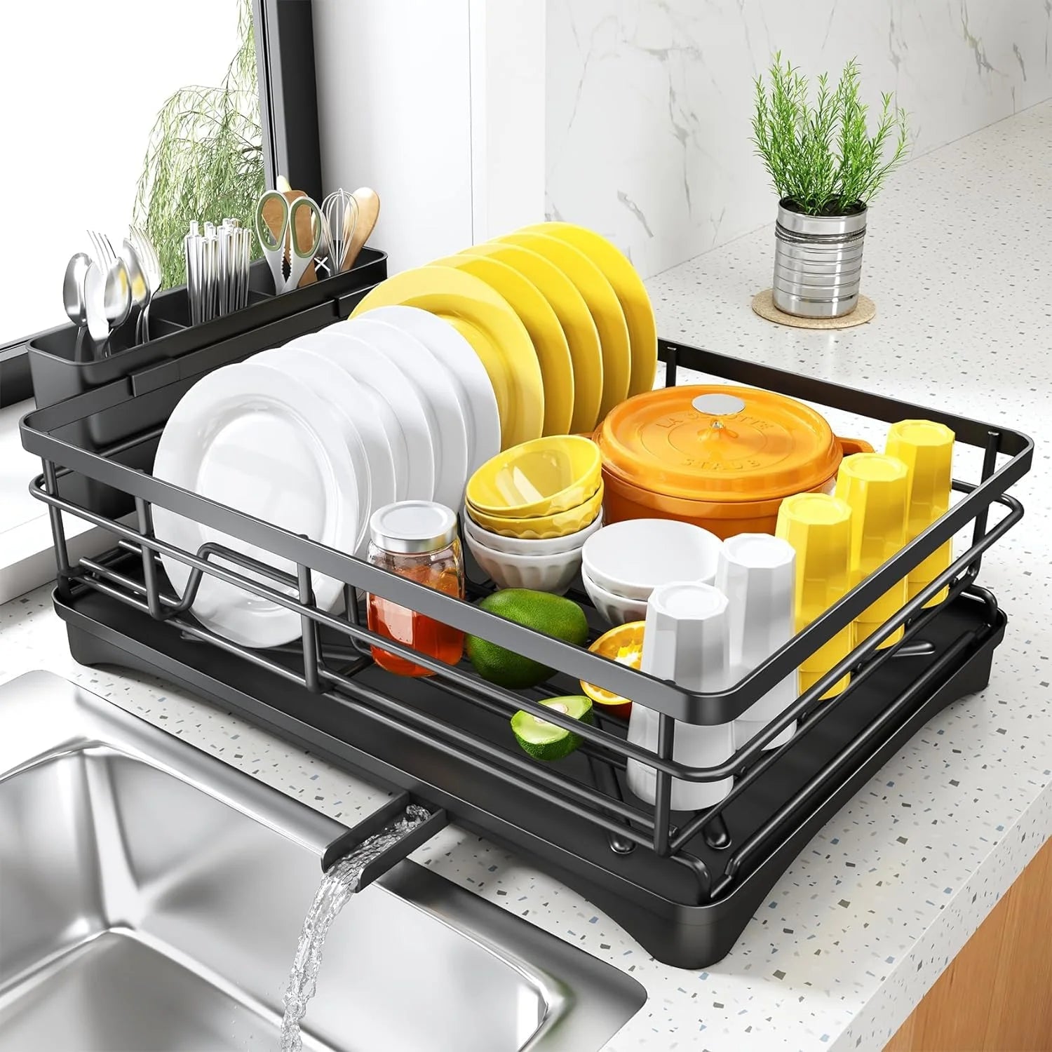 Kitchen helper for dry dishes with cutlery tray
