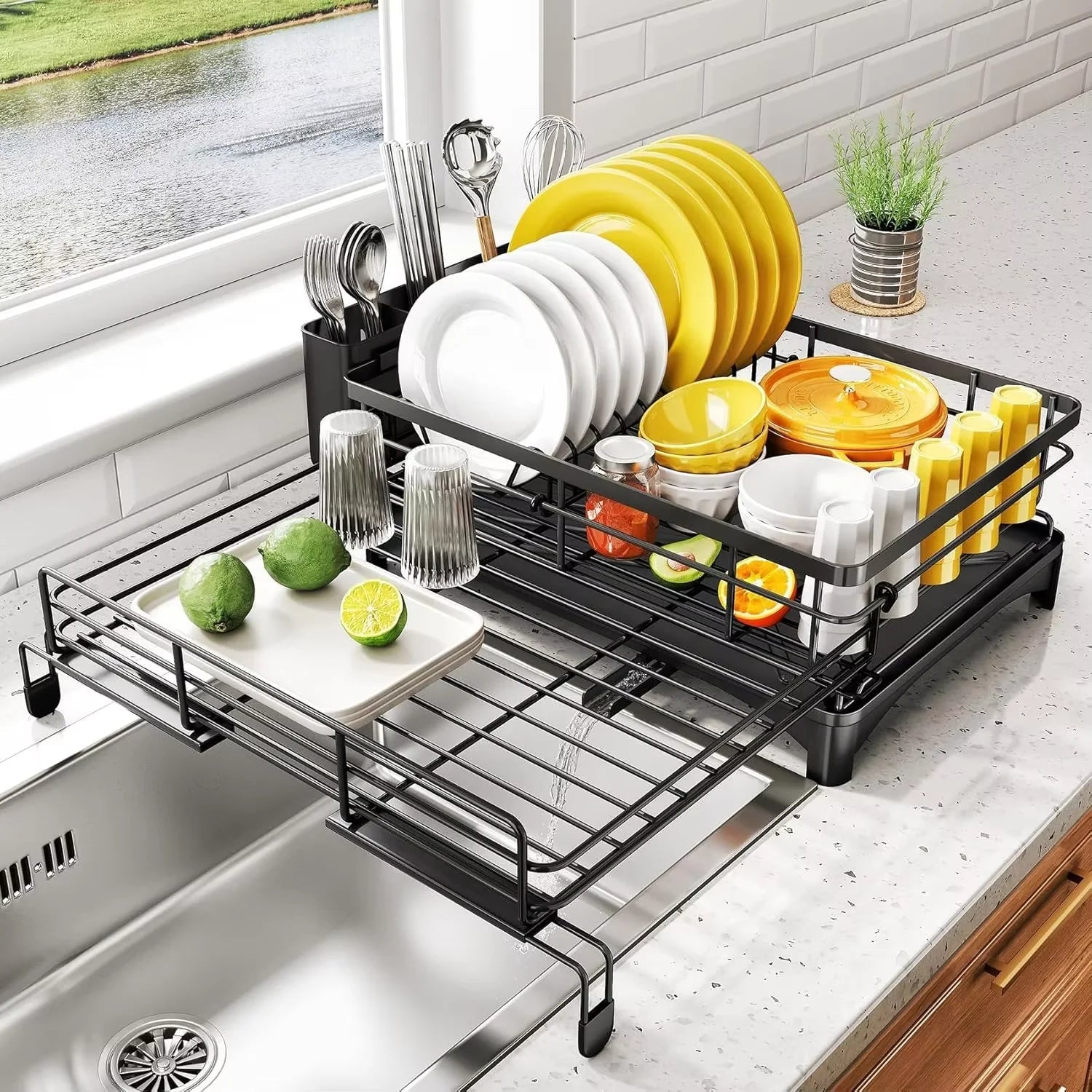 Kitchen helper for dry dishes with cutlery tray