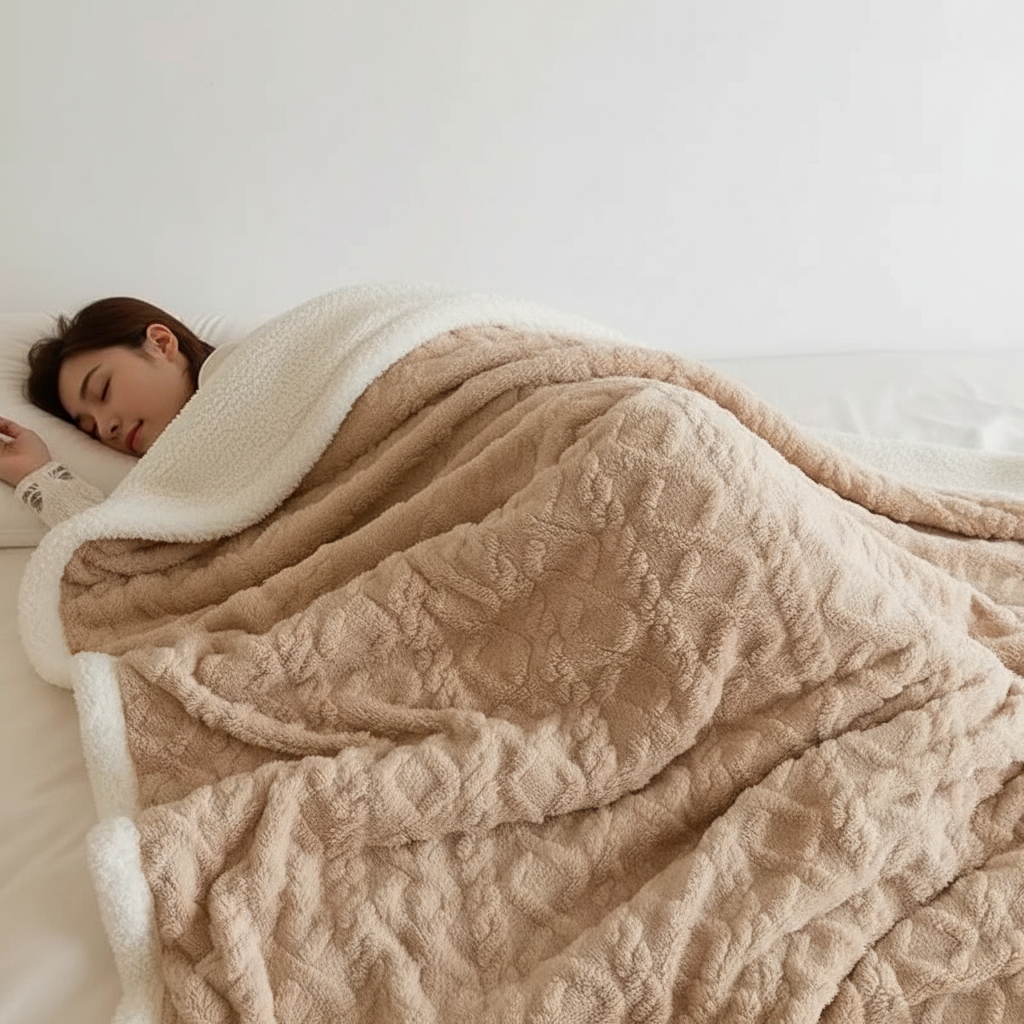 Wärmende Winterdecke aus Luxus-Lammwolle – Beidseitig gestaltete Fleece-Decke