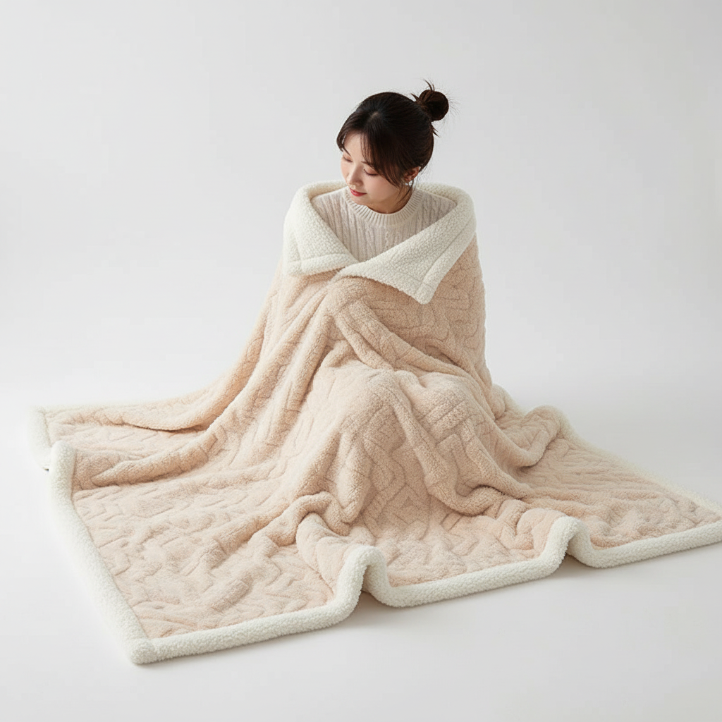 Wärmende Winterdecke aus Luxus-Lammwolle – Beidseitig gestaltete Fleece-Decke