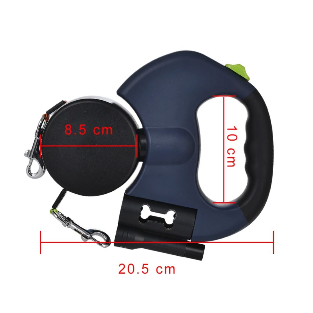 Dual Retractable Dog Leash | With Flashlight and Poop Bag Holder