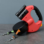 Dual Retractable Dog Leash | With Flashlight and Poop Bag Holder