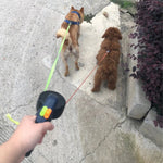Dual Retractable Dog Leash | With Flashlight and Poop Bag Holder