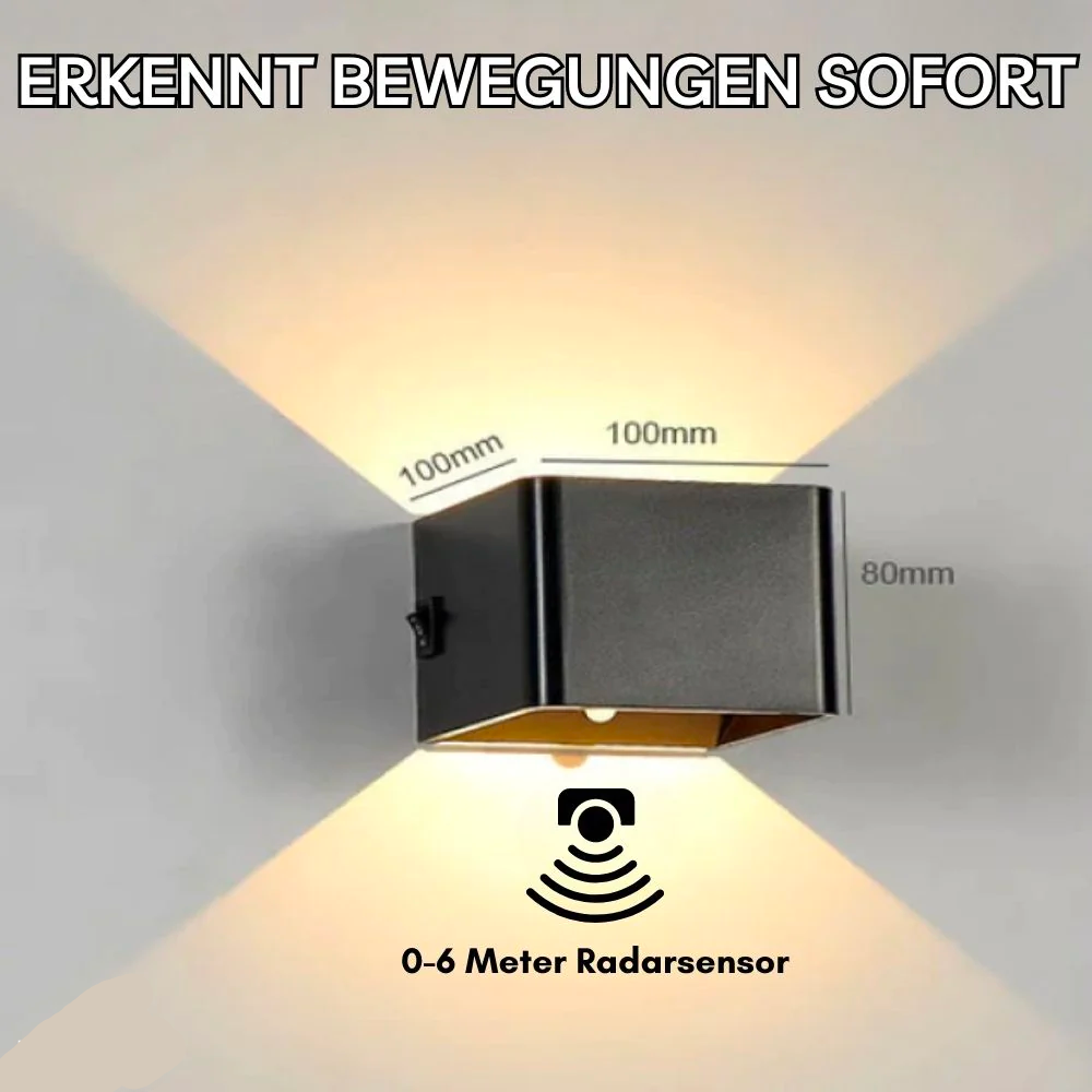 Kabellose LED-Wandlampe im modernen Würfel-Design