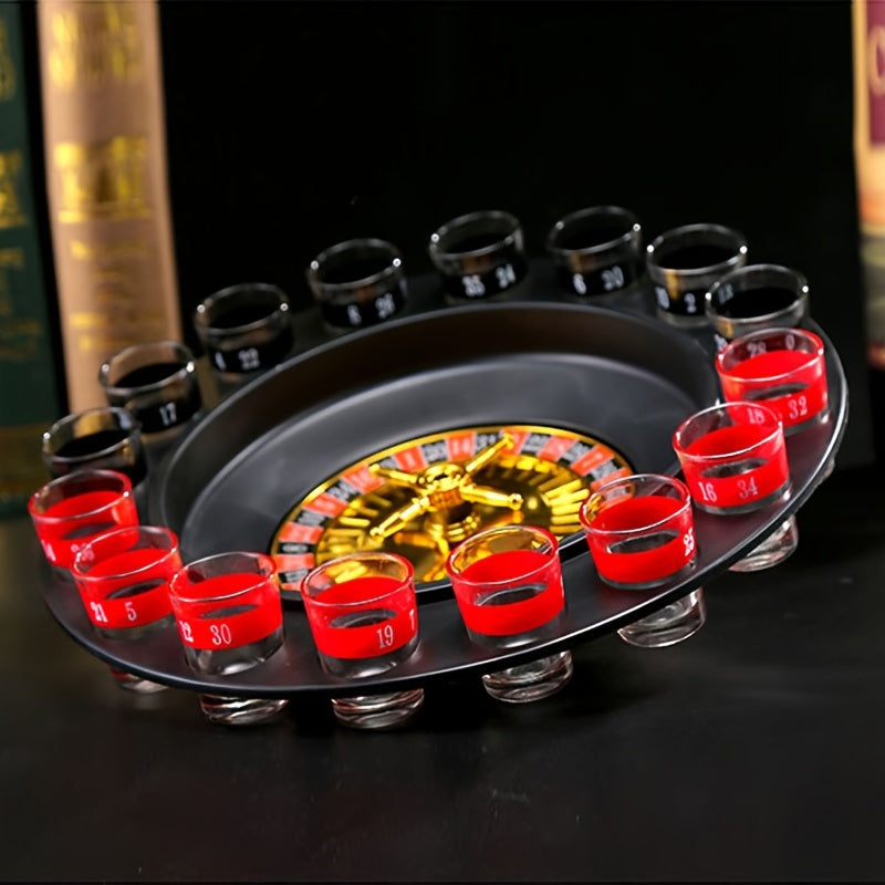 DrinkRoulette - Exquisite Roulette Drinking Game Set with 16 Shot Glasses