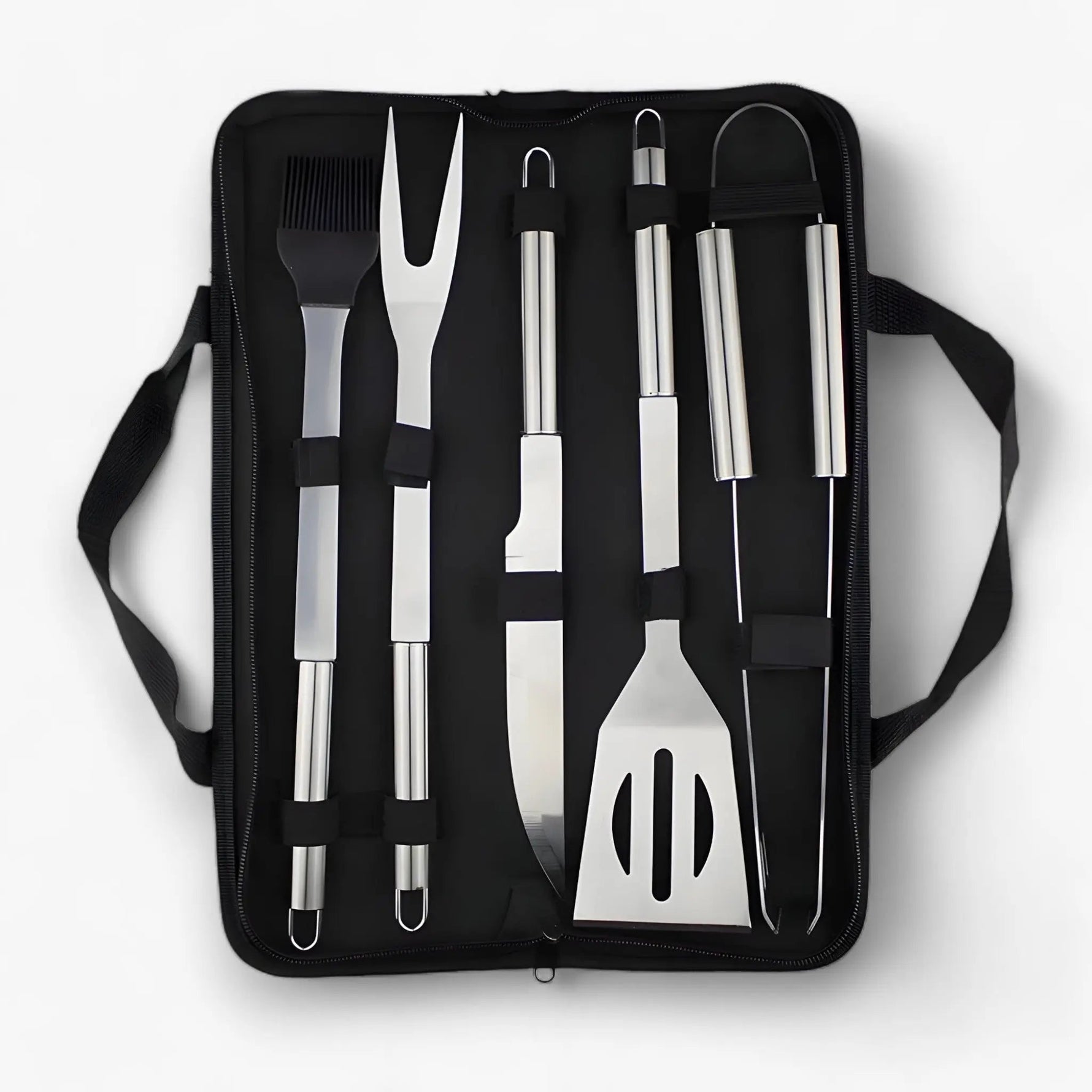 Edelstahl Grillbesteck Set | Mit Tragetasche für Unterwegs | Sicherer Griff mit Hitzeschutz