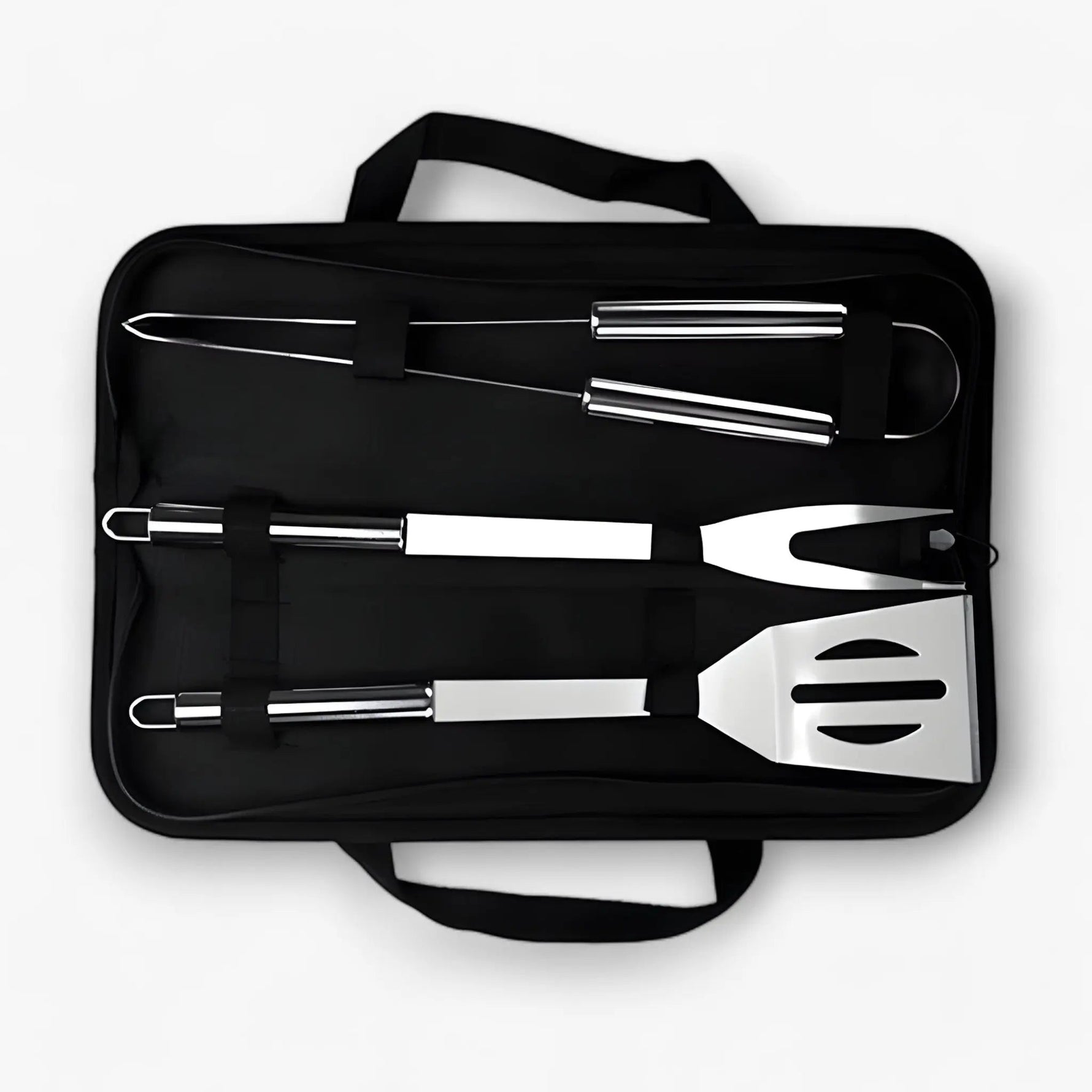 Edelstahl Grillbesteck Set | Mit Tragetasche für Unterwegs | Sicherer Griff mit Hitzeschutz