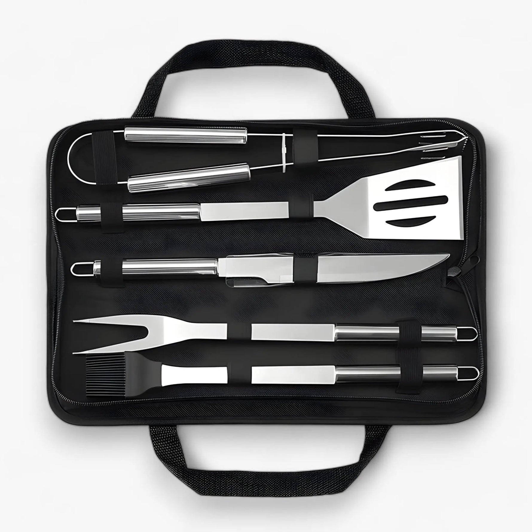 Edelstahl Grillbesteck Set | Mit Tragetasche für Unterwegs | Sicherer Griff mit Hitzeschutz