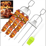 Robuste Grillspieße aus Edelstahl mit Doppelzinken und Schiebeschaber