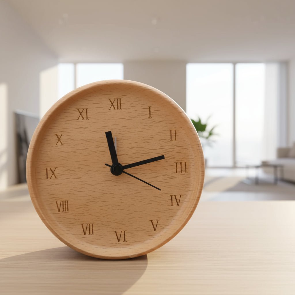 Stylish Beechwood Alarm Clock – Quiet Elegance for Any Room