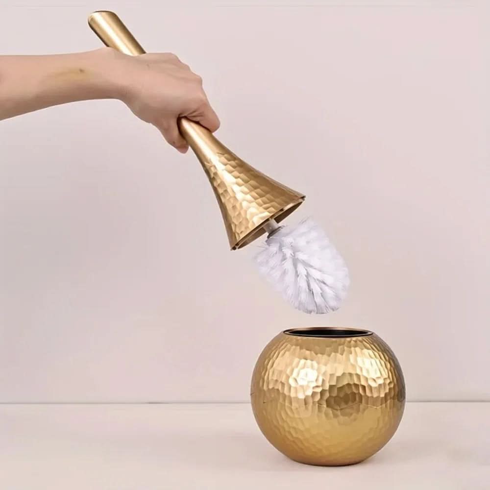 Stylish Toilet Brush in Gold with Ergonomic Handle and Holder