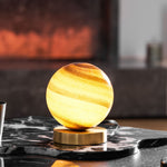 Stylish table lamp with marble sphere and brass base – Perfect lighting for bedroom and desk