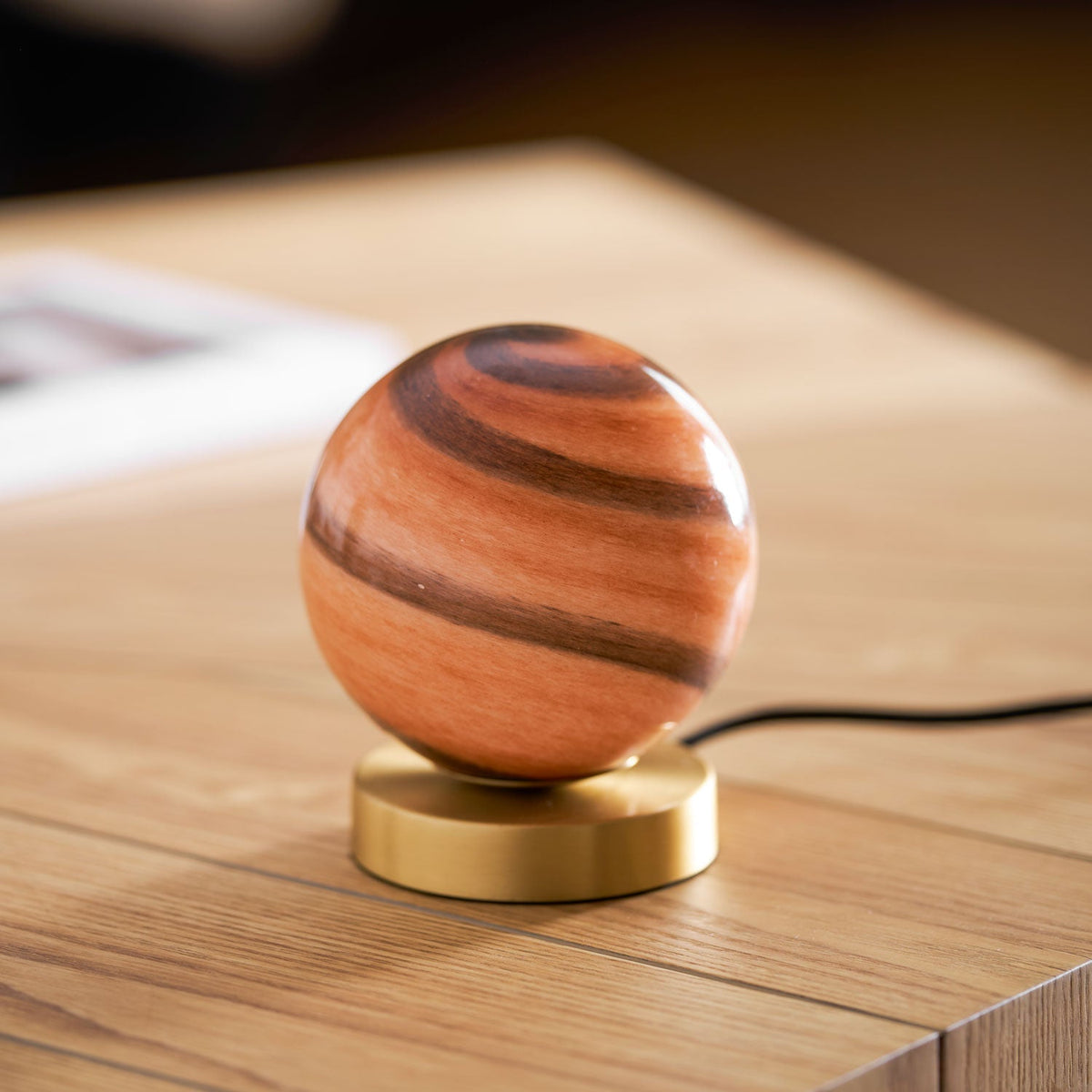 Stylish table lamp with marble sphere and brass base – Perfect lighting for bedroom and desk