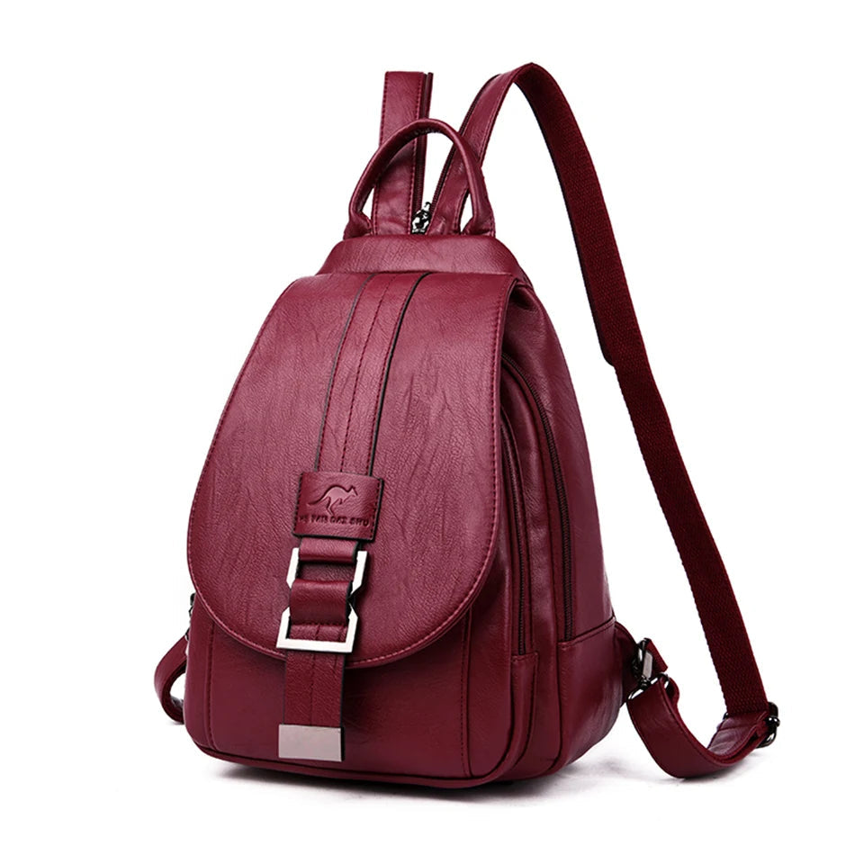 Stylish Women's Leather Backpack with Security Clasp