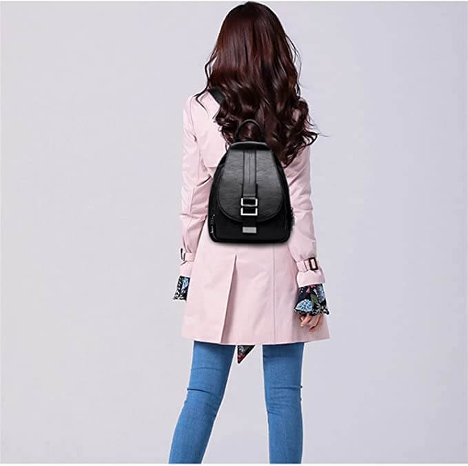 Stylish Women's Leather Backpack with Security Clasp