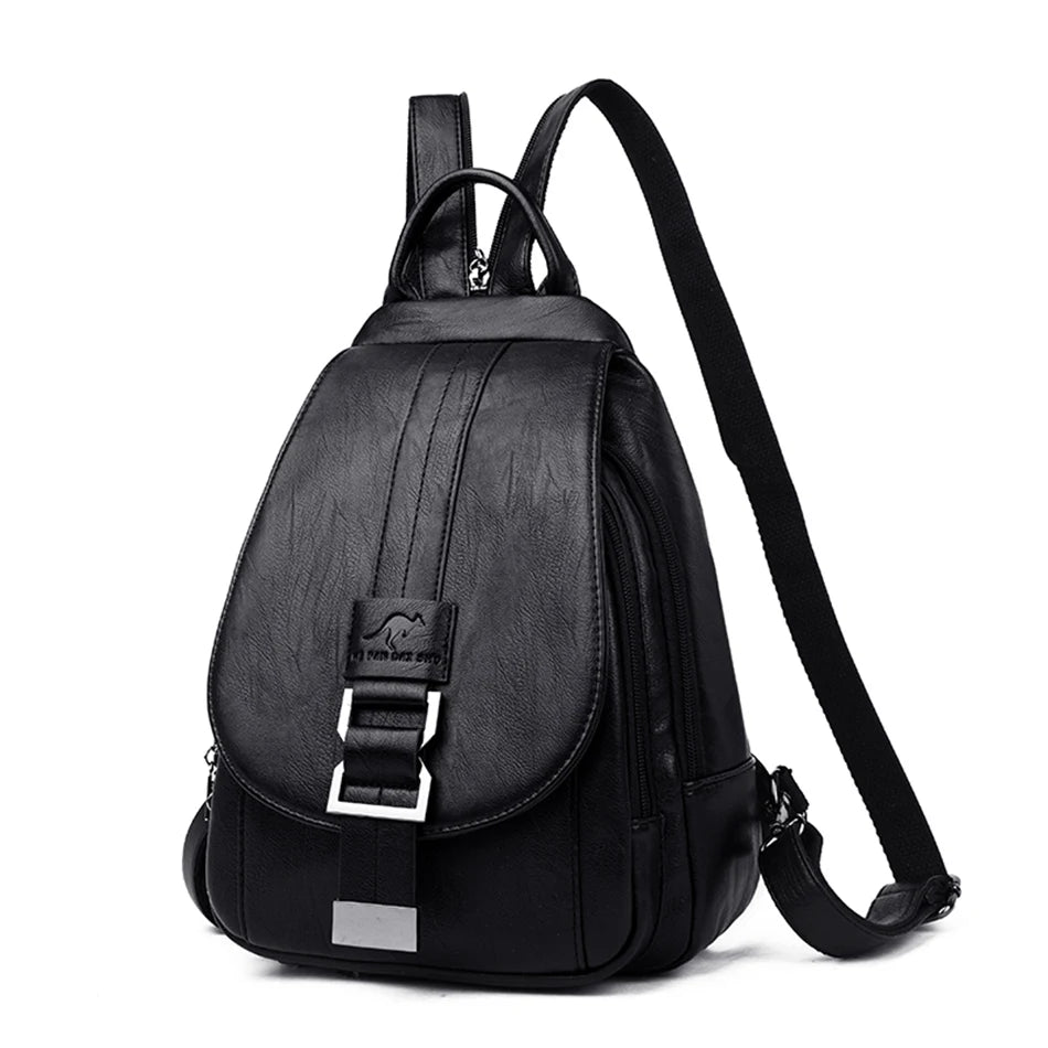 Stylish Women's Leather Backpack with Security Clasp