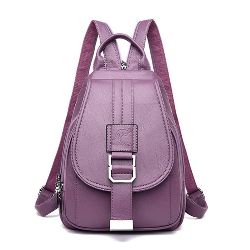 Stylish Women's Leather Backpack with Security Clasp