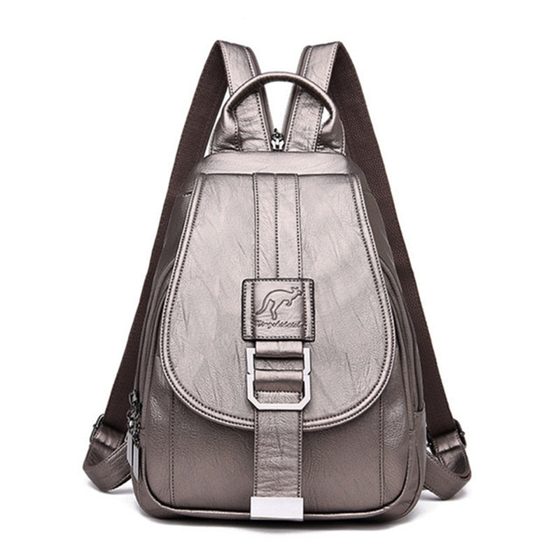 Stylish Women's Leather Backpack with Security Clasp