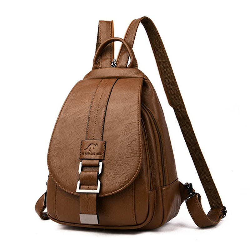 Stylish Women's Leather Backpack with Security Clasp
