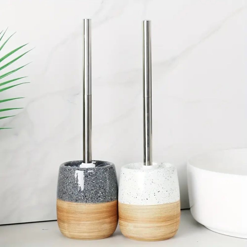 Stilvolles Toilettenbürsten-Set mit Keramiksockel und Edelstahlgriff
