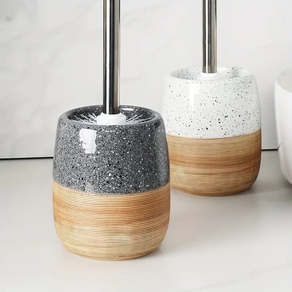 Stilvolles Toilettenbürsten-Set mit Keramiksockel und Edelstahlgriff