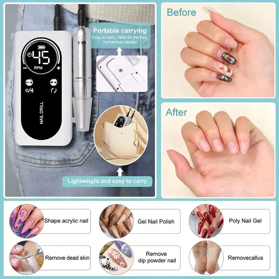 Kabelloser Nagelbohrer mit LCD-Anzeige und Wiederaufladung