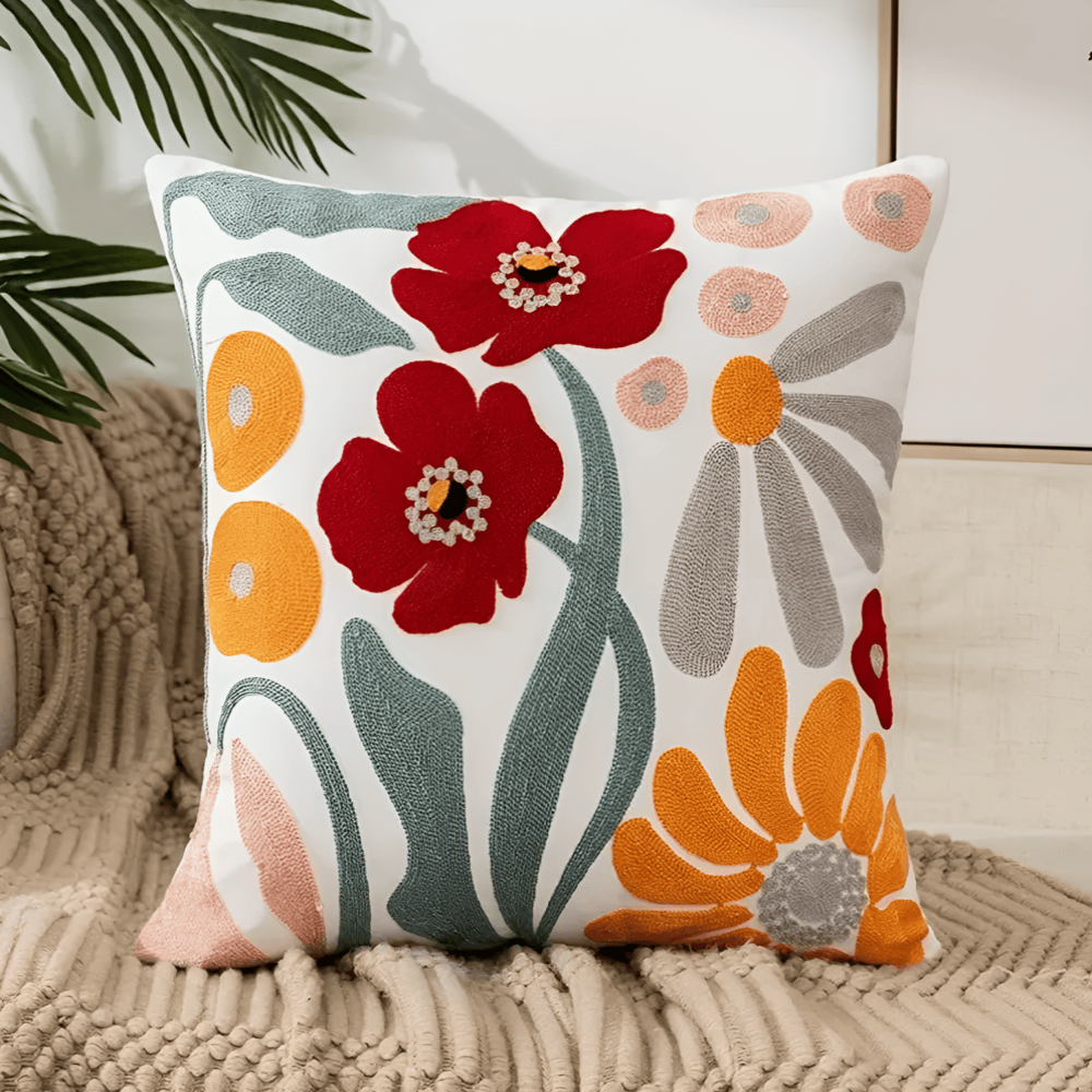 Elegant Pillow Cover with Floral Embroidery – Soft and Stylish