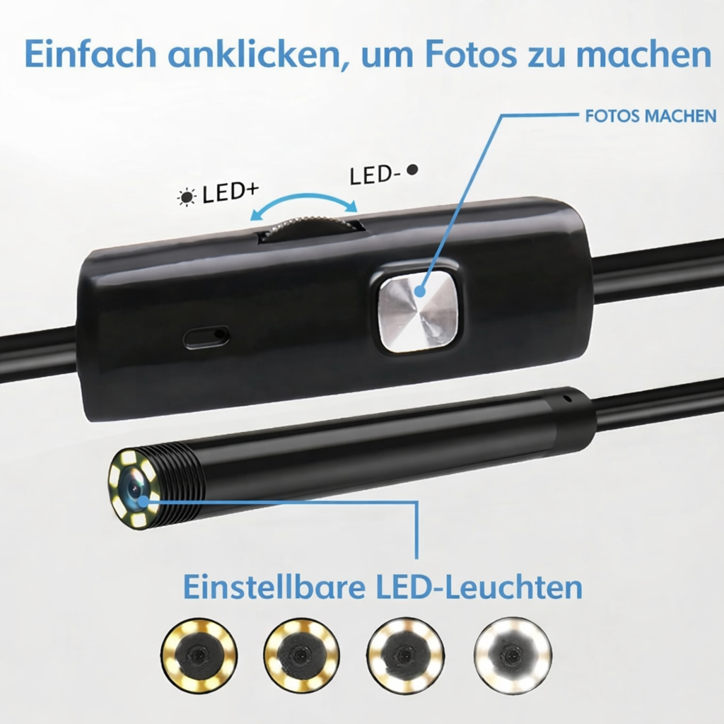 Wasserdichte Inspektionskamera mit HD-Ansicht und LED-Beleuchtung