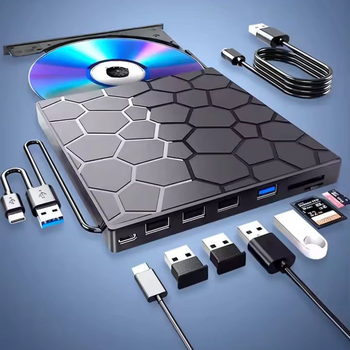 Externer CD/DVD-Leser | Sofortiger Zugriff | USB-C Hub mit SD-Kartenleser