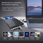 Externer CD/DVD-Leser | Sofortiger Zugriff | USB-C Hub mit SD-Kartenleser