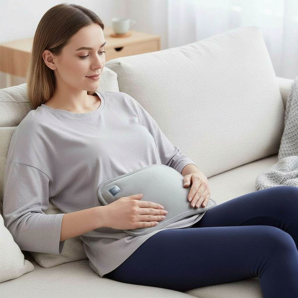 Tragbares Wärme-Kissen | Wiederaufladbar über USB | 3 Heizstufen | Ergonomischer Bauch- & Rückenwärmer | Mit automatischer Abschaltung