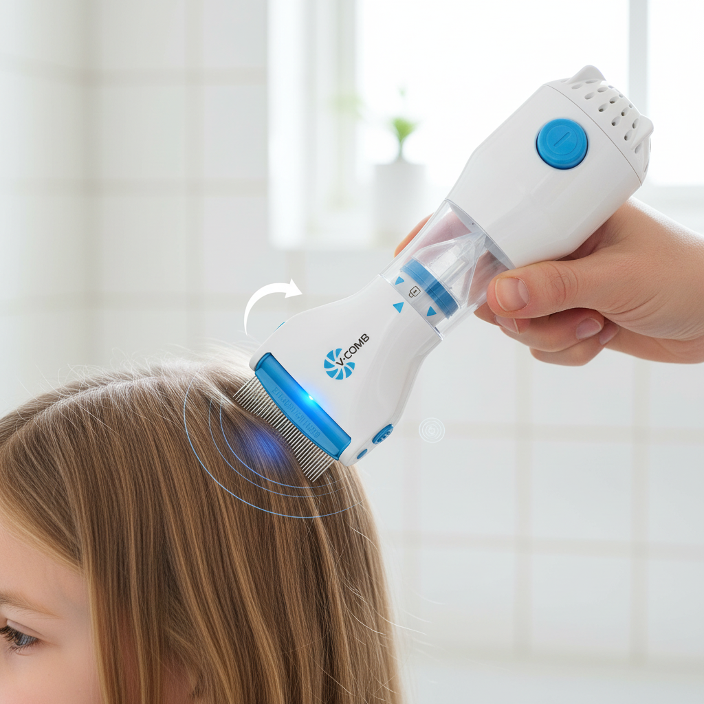 Effizienter Kopflausentferner | Hygienisches Vakuumsystem | Edelstahlzinken | Chemiefreie Behandlung | LED-Lichtkontrolle | Hygiene-Filter inklusive