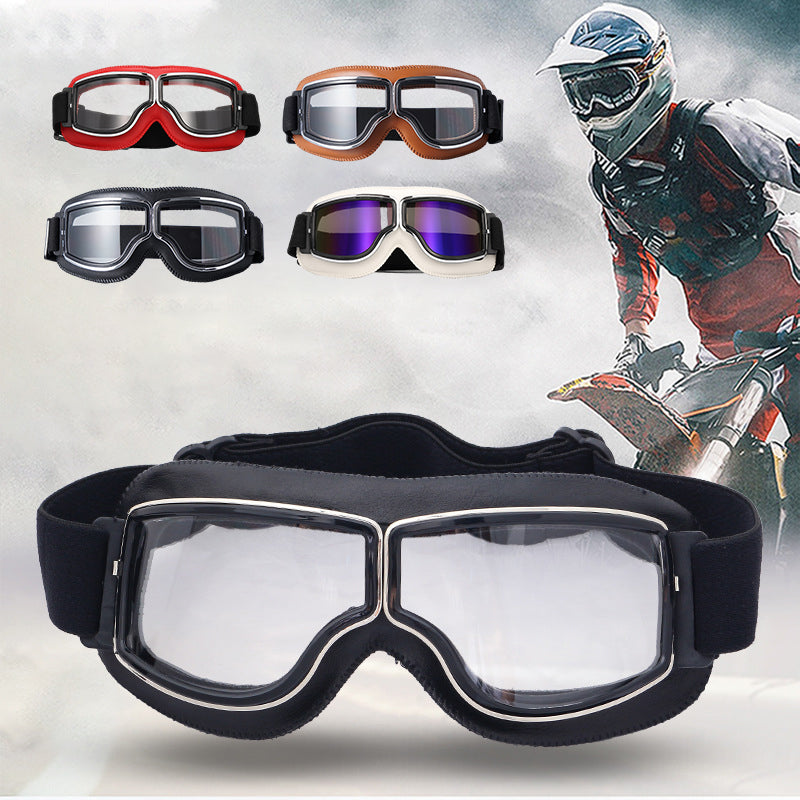 Vintage Motorradschutzbrille mit wechselbaren Gläsern und Komfortpolsterung